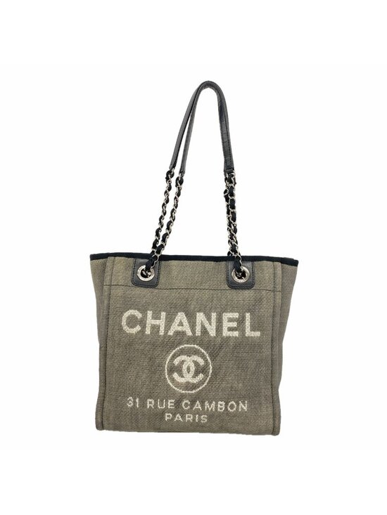 Chanel Handbags - Chanel Chain Tote Bag Deauville Canvas Gray Silver